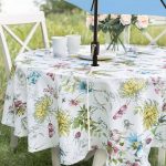 Benson Mills Indoor Outdoor Spillproof Fabric Tablecloth for Spring/Summer/Party/Picnic (Blooming Floral, 70" Round with Umbrella Hole)