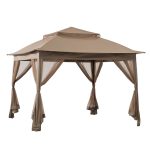 Sunjoy 11-ft x 11-ft Khaki Metal Square Screened Pop-Up Gazebo