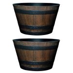 Flower Pot, Resin Whiskey Barrel Plant Pot Round Planter Suitable for Indoor Outdoor Garden Yard Patio (30cm (2 Pack))