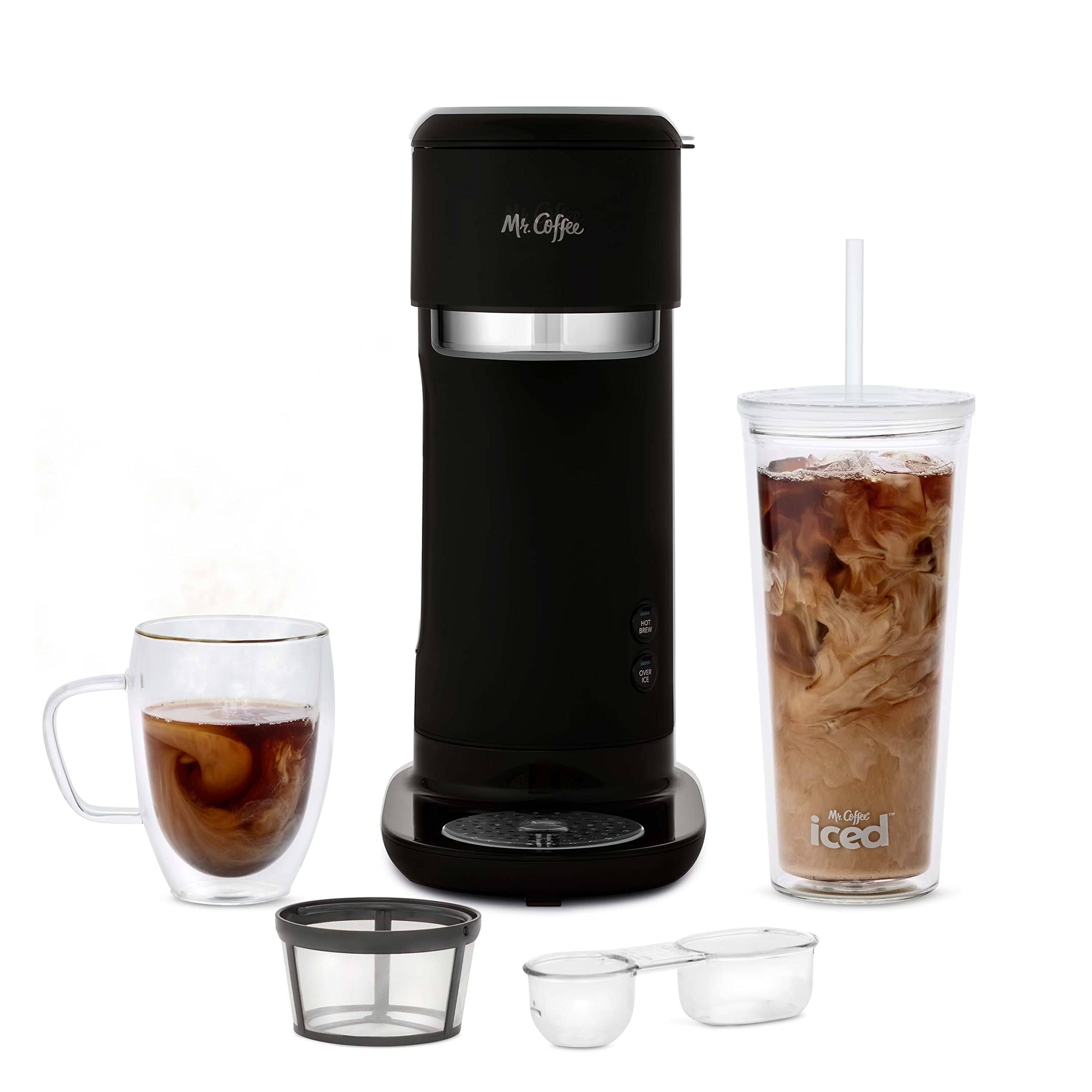 8be697f7a58be98d5d7a432177908ade1d06653f3af751fadbb406a8029b42c4.jpg Mr. Coffee Iced and Hot Coffee Maker, Single Serve Machine with 22-Ounce Tumbler - Image 1