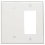 Leviton 80608 W 2 Gang 1 Blank 1 Decora/GFCI Device Combination Wallplate, Midway size, Thermoset, White