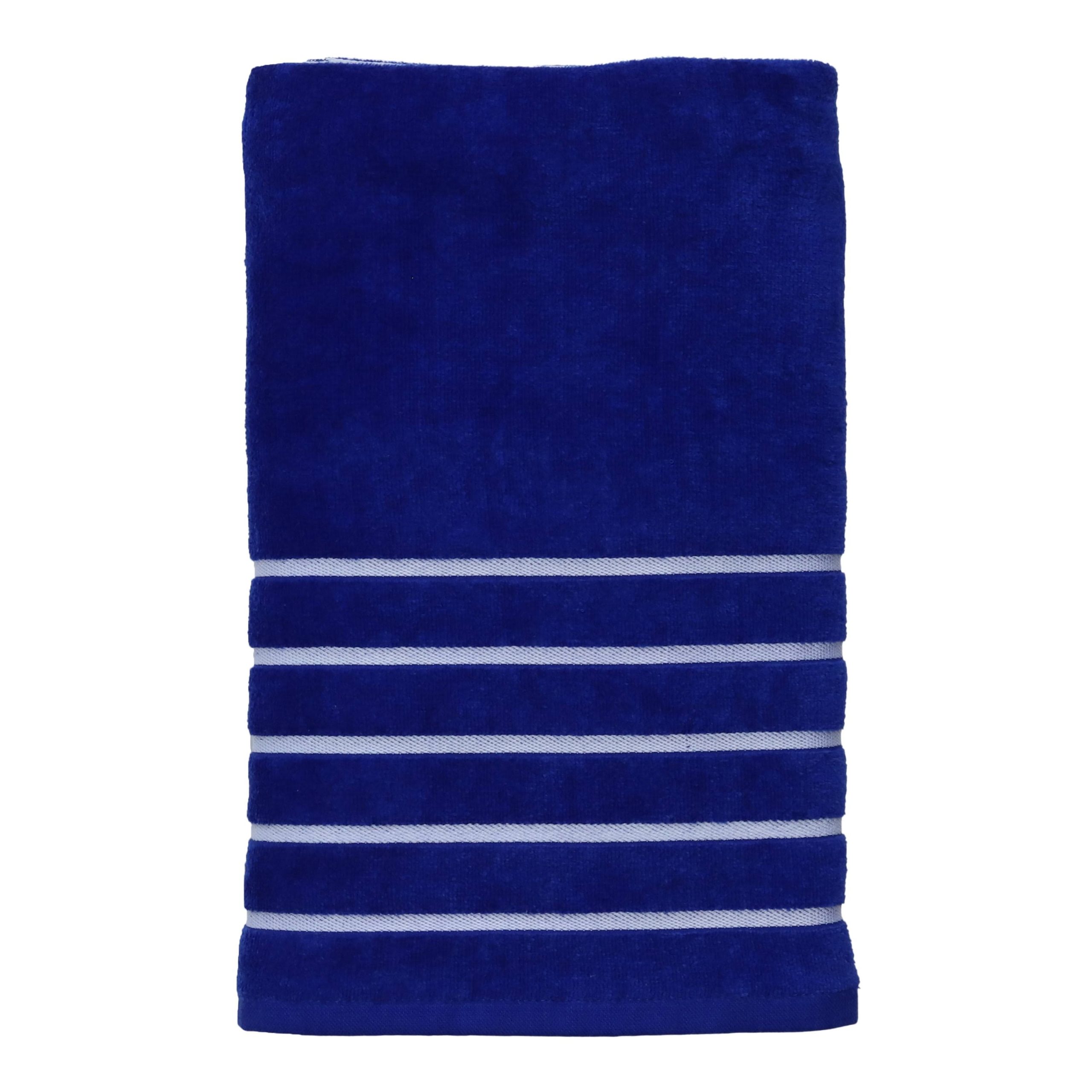 8c1b9036456bea48ecd12241dd1b9e6eb927a9dff8c08edf11a9a8326a290657.jpg Mainstays Beach Towel, Royal Blue Multi-Stripe - Image 1