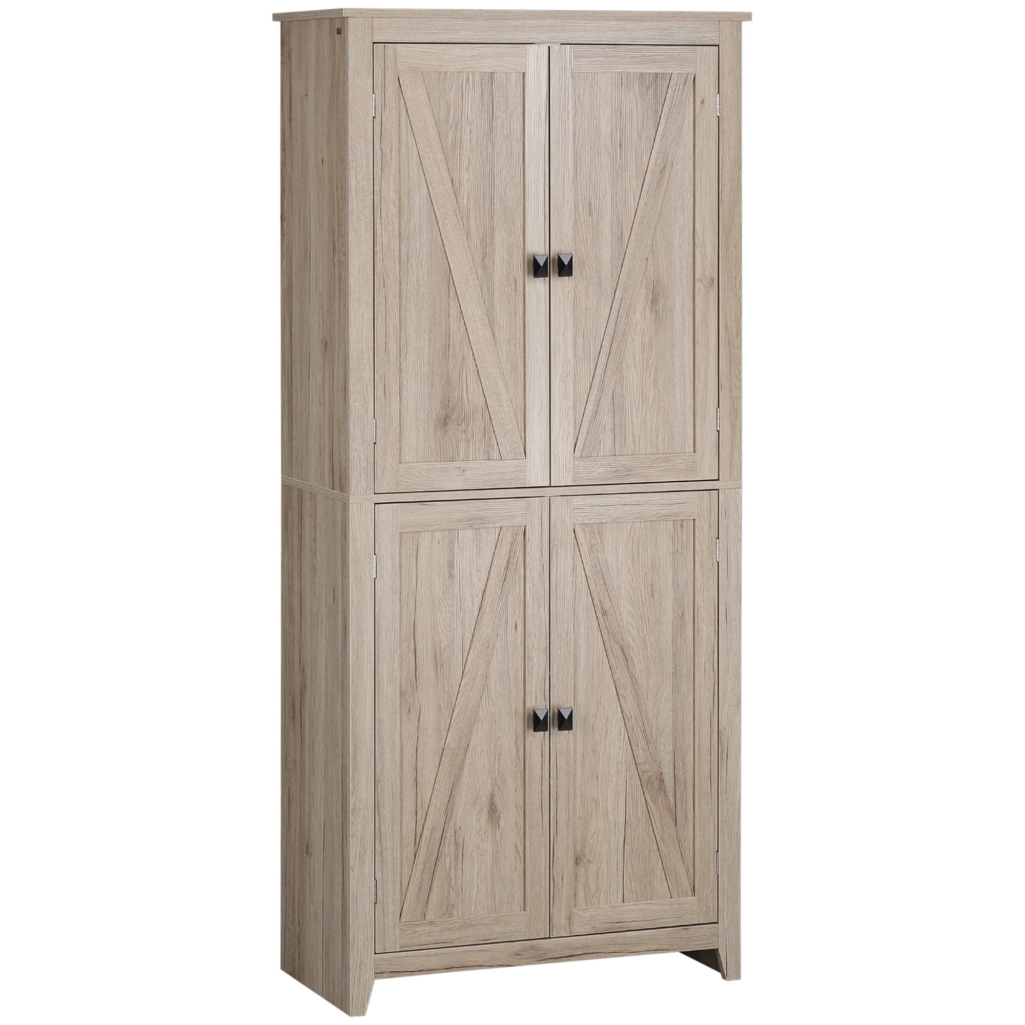 8c23d442d6764d2eb38df1087b7a675986320aab3608a1079939988cb1bdfc5a.webp HOMCOM 72" Freestanding 4 - Door Kitchen Pantry, Storage Cabinet Organizer with 4 - Tiers, and Adjustable Shelves, Natural - Image 1
