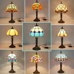 Retro Mediterranean Mosaic Table Lamp – Glass Shade Decorative Desk Light