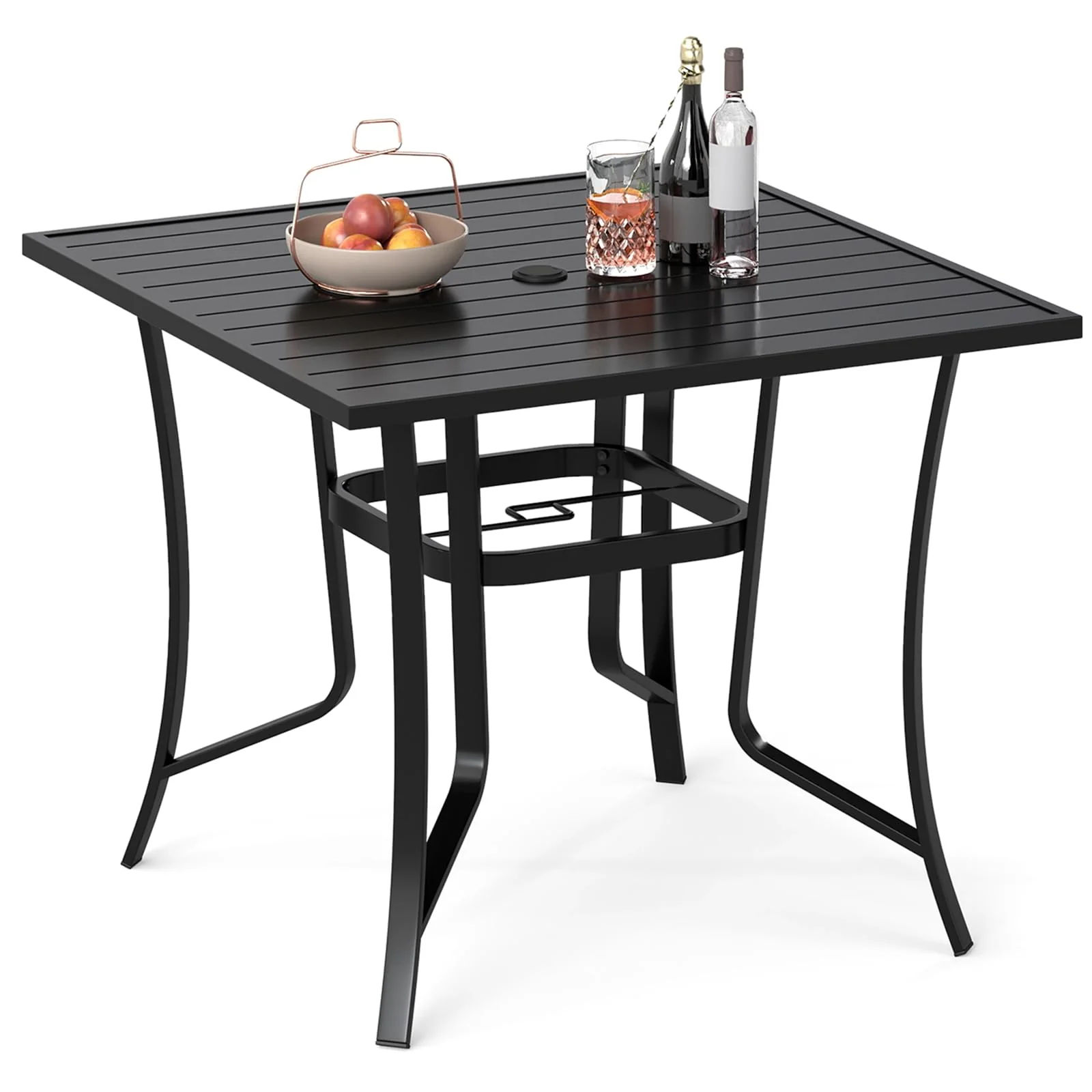 8c70b0ac8ad0db46cd497ac0cb3c763f812274246ce7006357eb0606e77d3058.webp Tangkula 36” Square Patio Dining Table for 4 with Umbrella Hole - Image 1