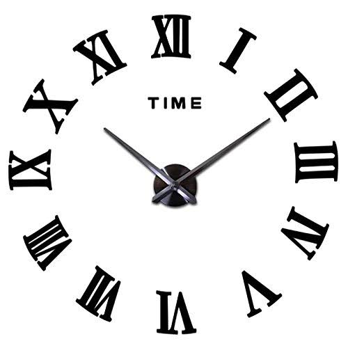 8c8288aedd442fb1b1dca18121b6aa83527e5811eb35dfafaf06f653a3b5f52a.jpg Frameless 3D DIY Wall Clock Mirror Surface Decorative Large Black - Image 1