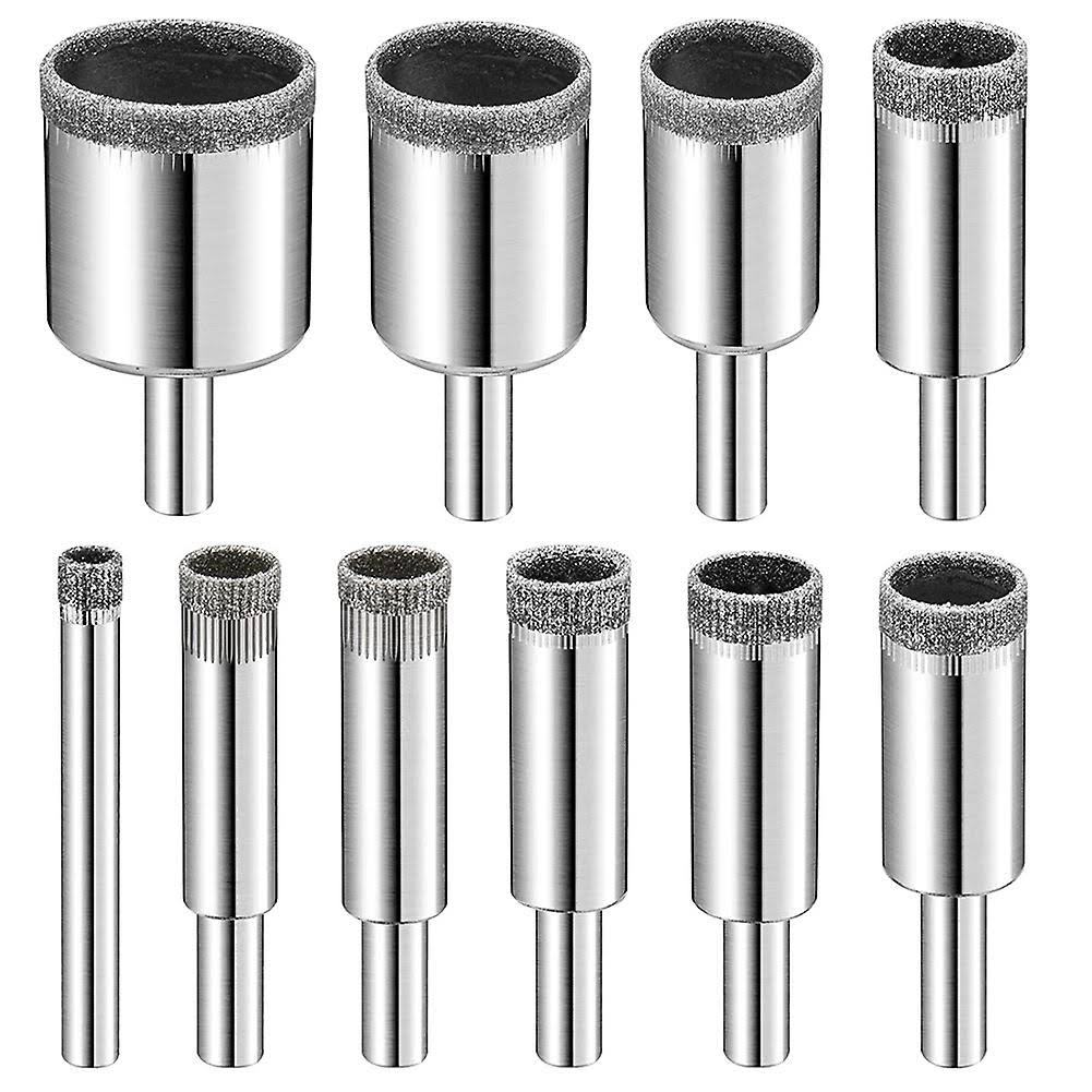 8c9f1c32dfa4681be3b7ffe21aa1f49f066533ced066ba48dcec3d4f50249e4d.jpg Diamond Drill Bits Set, 10 Pcs Diamond Saw Set, Glass Drill Bit for Ceramic Tile Porcelain Marble Granite Bottles, Silver - Image 1