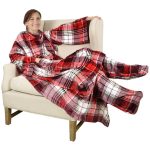 Catalonia Wearable Fleece Blanket with Sleeves and Foot Pockets for Adult Women Men, Micro Plush Comfy Wrap Sleeved Throw Blanket Robe Large, Red