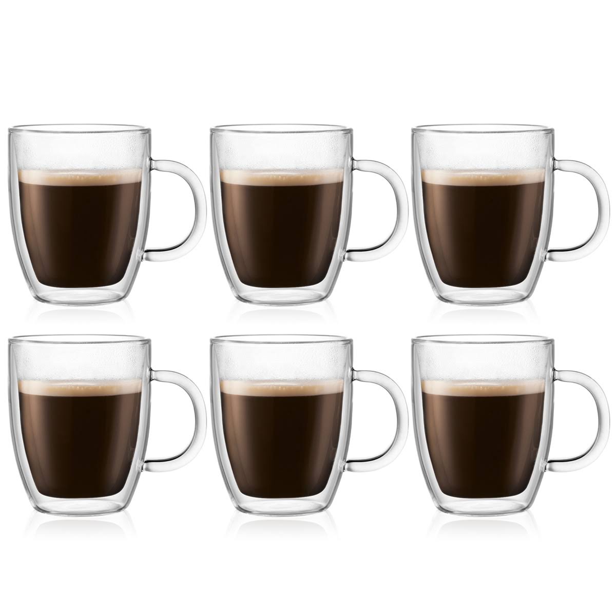 8cc0a69651081e9dc67b3e746de5d5e852f5e57aee89364df3a6baf808f837da.jpg Bodum Bistro 6 Pcs Mug, Double Wall, 0.3 L, 10 oz Transparent - Image 1