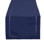 Fennco Styles Classic Hemstitched Border Solid Color Daily Use Table Linens 14"x72" Table Runner / Classic Blue