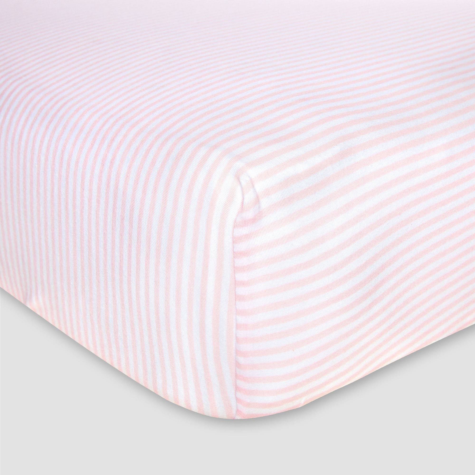 8cccd425a68c113ffa1d4a9c2f066677b7e8f9fdbc88a35d49d48ee0d4a5d79b.jpg Burt's Bees Baby Bee Essentials Stripe Organic Cotton Fitted Crib Sheet in Blossom - Image 1