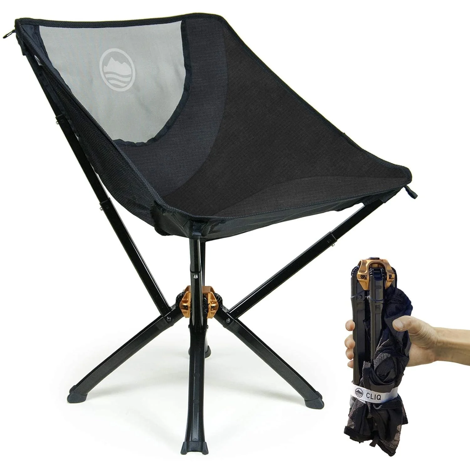 8cd38812b69ada5c7fc9ca16f5cc9ac8833c12dbf4e0df19f788e98e6b226741.webp CLIQ Portable Folding Chair for Camping. Supports 300 Lbs - Image 1