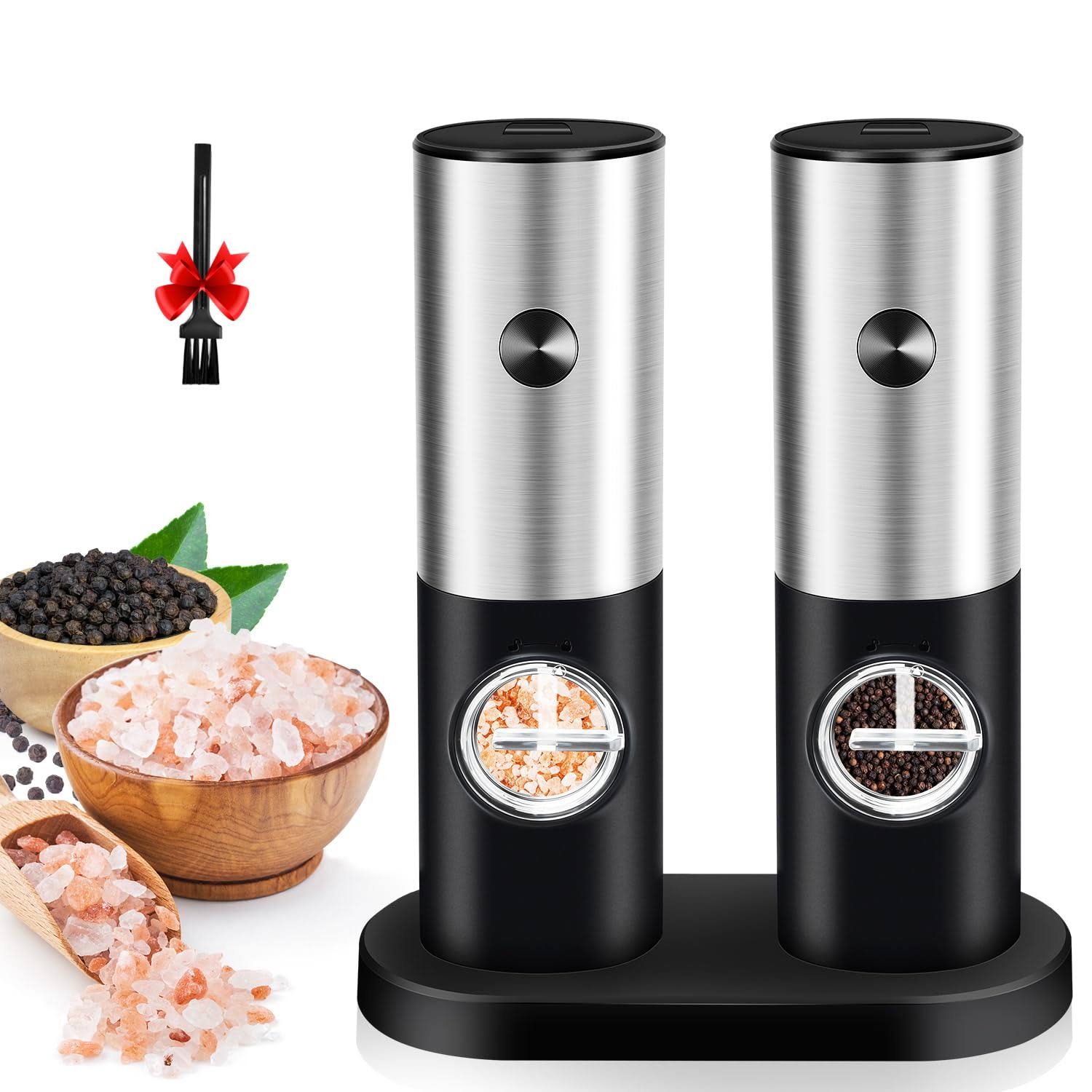 8cf138db3508ab25ffb4a14bc9ef846a4abd97ac115609ab334943aa24514eb4.jpg Electric Salt and Pepper Grinder Set: Leap Fit Automatic Pepper Mills with Adjustable Coarseness - Battery Operated Spices Shaker with LED Light in - Image 1