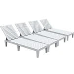 Outdoor Chaise Lounge Chairs Set of 4 with Adjustable Backrest. Sturdy Loungers
