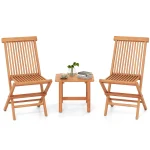 Tangkula 3 Pieces Outdoor Teak Wood Folding Patio Bistro Set