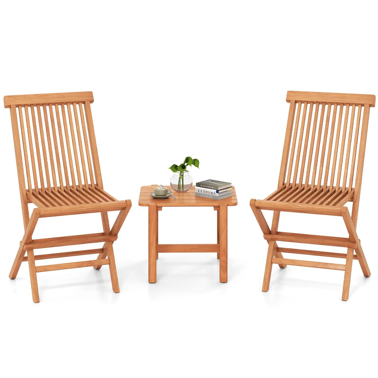 8d306def9e860e63be2cf7c9b073f30346a9dad6103098bfd3710c774d59c201.webp Tangkula 3 Pieces Outdoor Teak Wood Folding Patio Bistro Set - Image 1