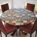Covers for The Home Elastic Edged Flannel Backed Vinyl Fitted Table Cover - Global Coffee Pattern - Small Round - Fits Tables Up to 44" Diamet