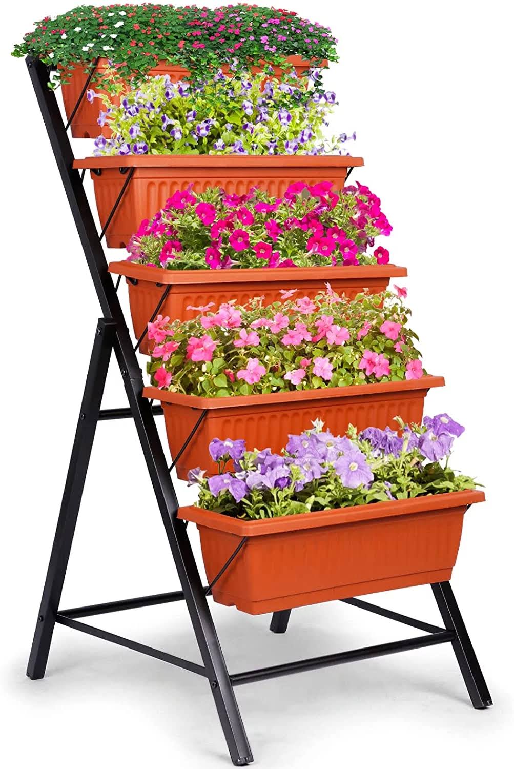 8d7c422d8aae54b53cf57a0447f68cf1026de90d4ff603402117f947e5ad29b7.jpg SEJOV 4 ft Vertical Garden 5-Tier Raised Garden Bed Planter Box for Patio Balcony Flower Herb Freestanding Garden Planter 22.5 in 25.5 in 45 in, Brown - Image 1