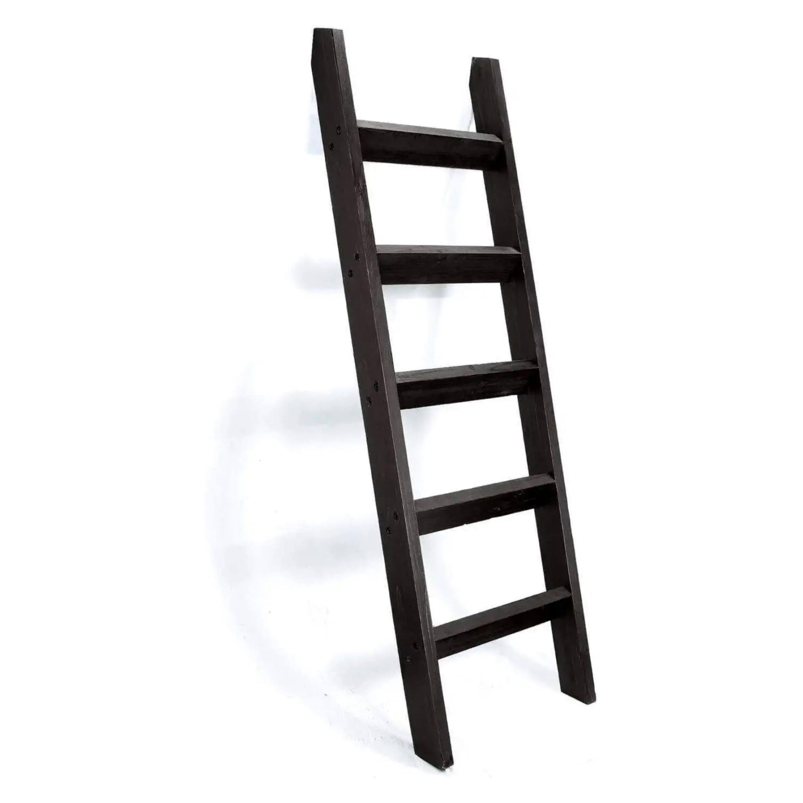8d96028d4a46ce699762ced55b3d1fe44fe1178b71012729a09eb399ba5719f1.jpg Hallops Blanket Ladder 5 ft. Premium Wood Rustic Decorative Quilt Ladder. Black Vintage Wooden Decor. Blankets Holder Rack - Image 1