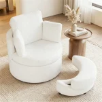 360° Swivel Accent Barrel Chair with Half Moon Storage Ottoman, Teddy Fleece Single Sofa Set with 3 Removable Pillows for Living Room & Bedroom