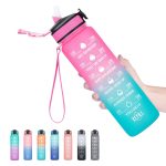 Hyeta 32 oz Water Bottles with Times to Drink and Straw, Motivational Water Bottle with Time Marker, Leakproof & BPA Free, Drinking Sports Water