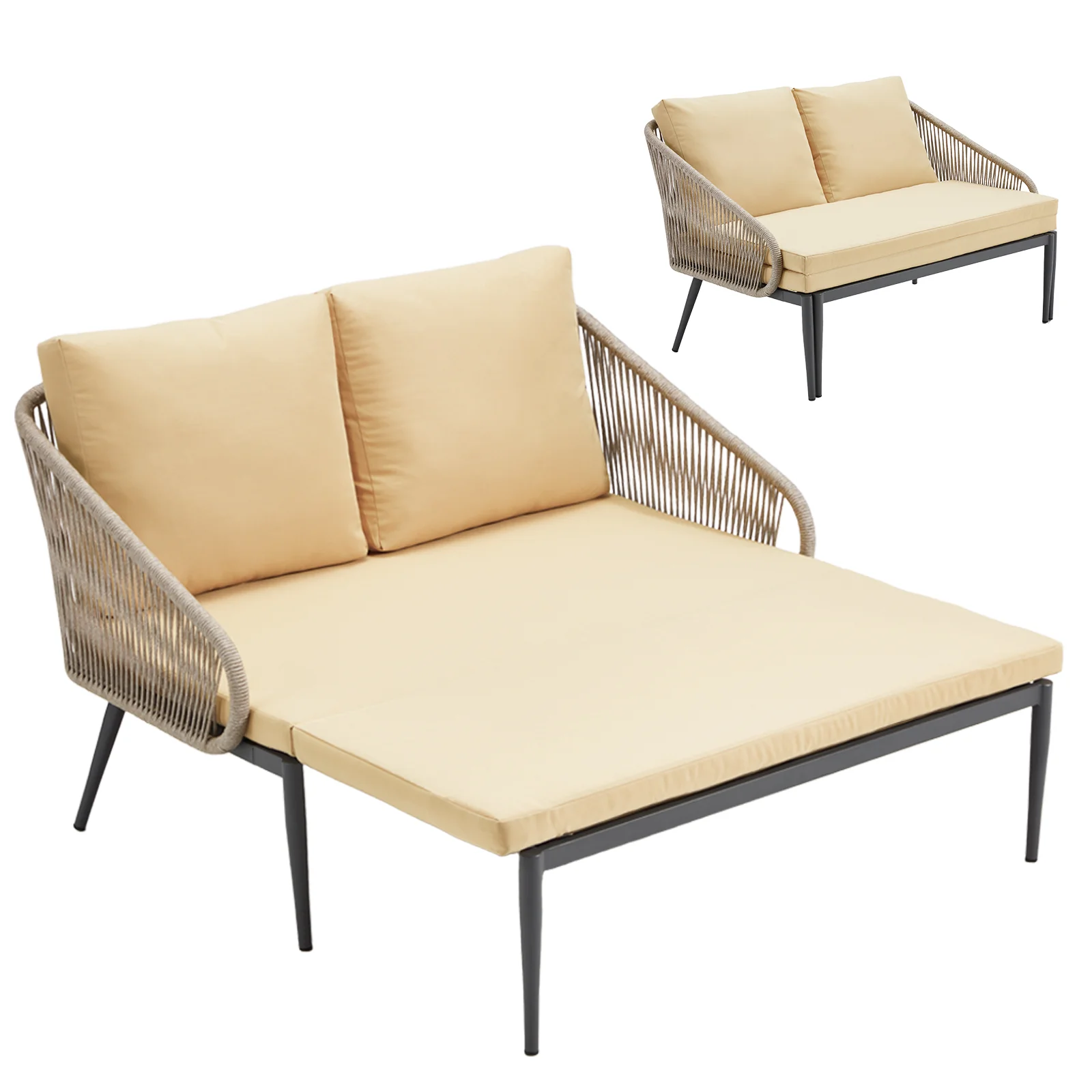 8dd270e993d04fac928000d0c2efec767da37466752611bb73ce563c73ed4958.webp AECOJOY Outdoor Double Chaise Lounge Chair, Convertible Patio Loveseat Sofa Couch with Cushions - Image 1