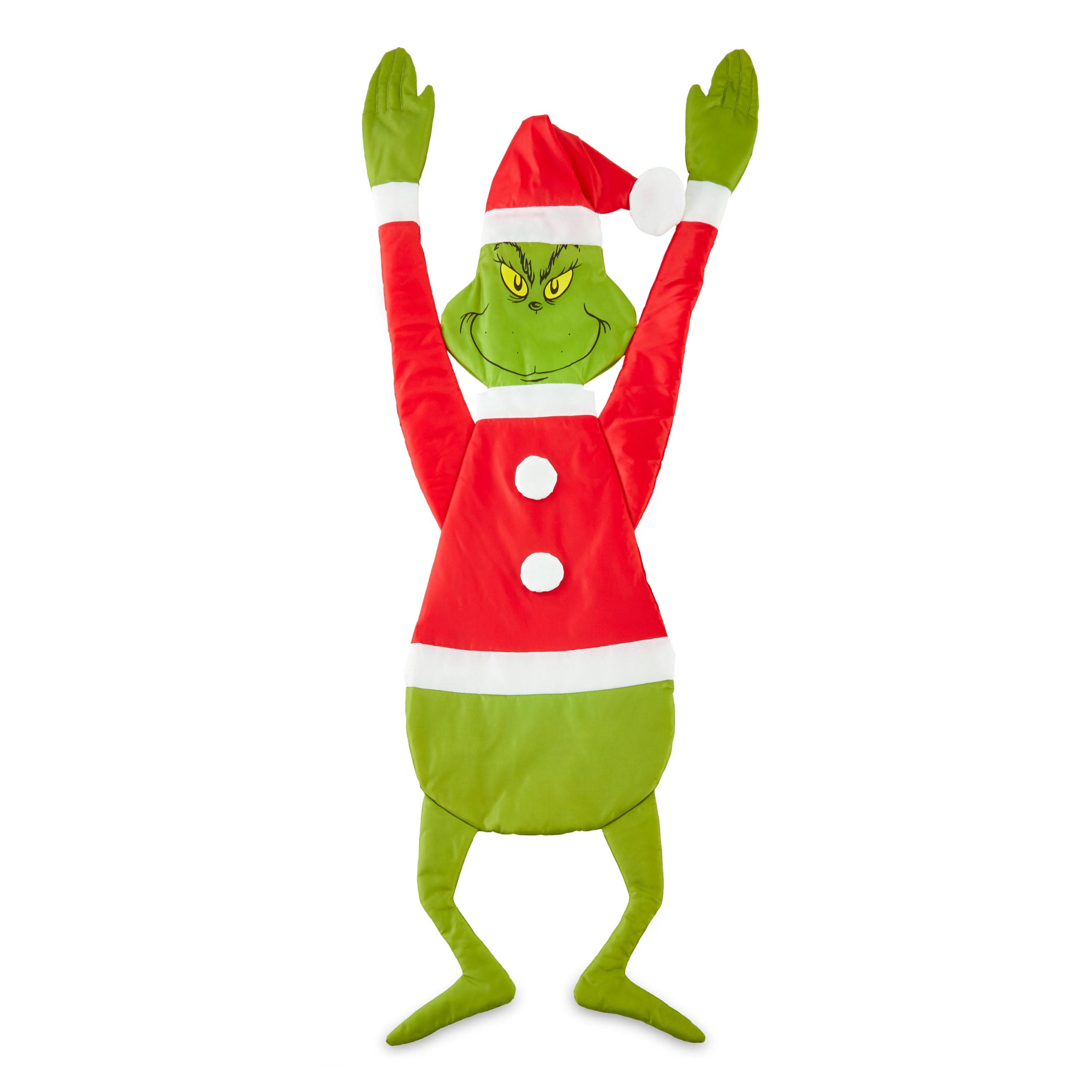 8dfd0759bb80a98f53793fd47d9d6aec686e99105fa323a4de4b495c138b377c.jpg Dr Seuss' The Grinch Who Stole Christmas, Hang on Grinch, Outdoor Decoration, 5 Feet Tall, Grinch Green, Outdoor Hanging Figurine - Image 1