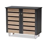 Baxton Studio Gisela Two-Tone Oak and Dark Gray 2-Door Shoe Storage Cabinet