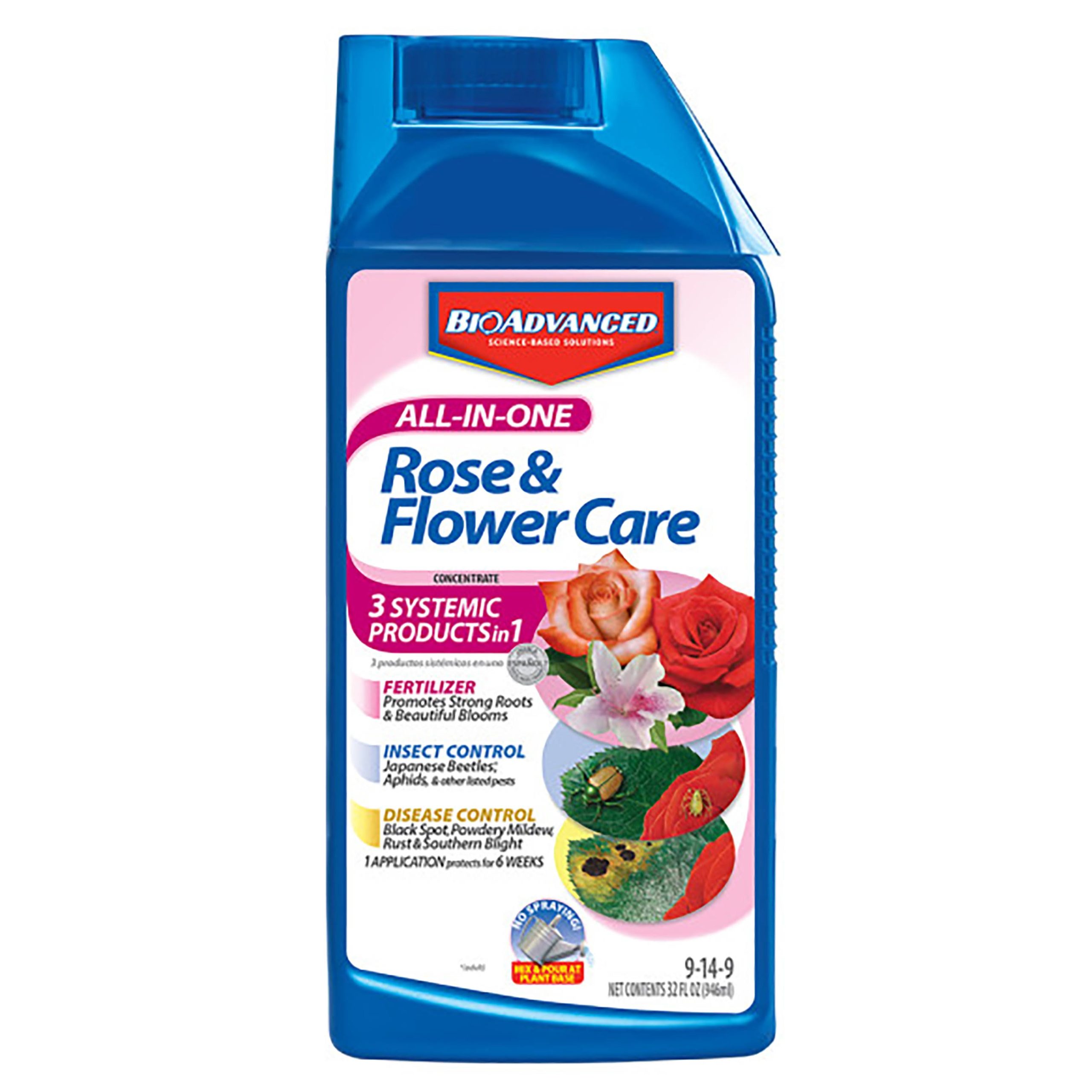 8e2f1648ef949f8bfb253cdd6236f2dab0733f735888c814409a8d088d79e4fb.jpg Bioadvanced Rose & Flower Care, All-In-One, Concentrate - 32 fl oz - Image 1