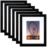 BESCRCL 8x10 Picture Frame Black Set of 6, Display Pictures 5x7 with Mat or 8x10 Without Mat for Wall Mounting or Tabletop