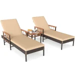 Tangkula 3 Pieces Patio Chaise Lounge Set 2 Rattan Lounge Chairs Side Table