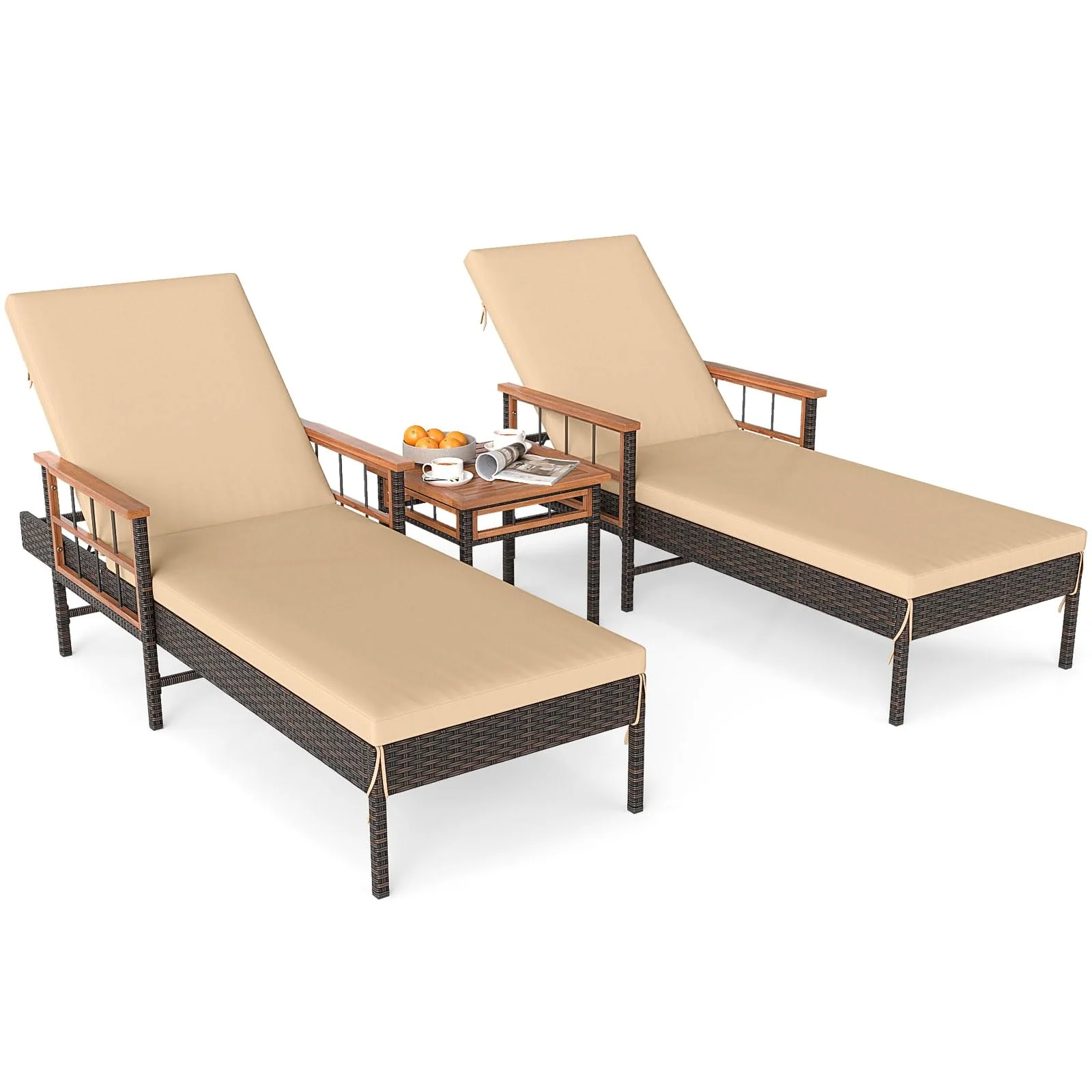 8e9539f89c048528ea95de2f88dfe5a4f8a2f4086eaa42c41899f0f1f695155e.webp Tangkula 3 Pieces Patio Chaise Lounge Set 2 Rattan Lounge Chairs Side Table - Image 1