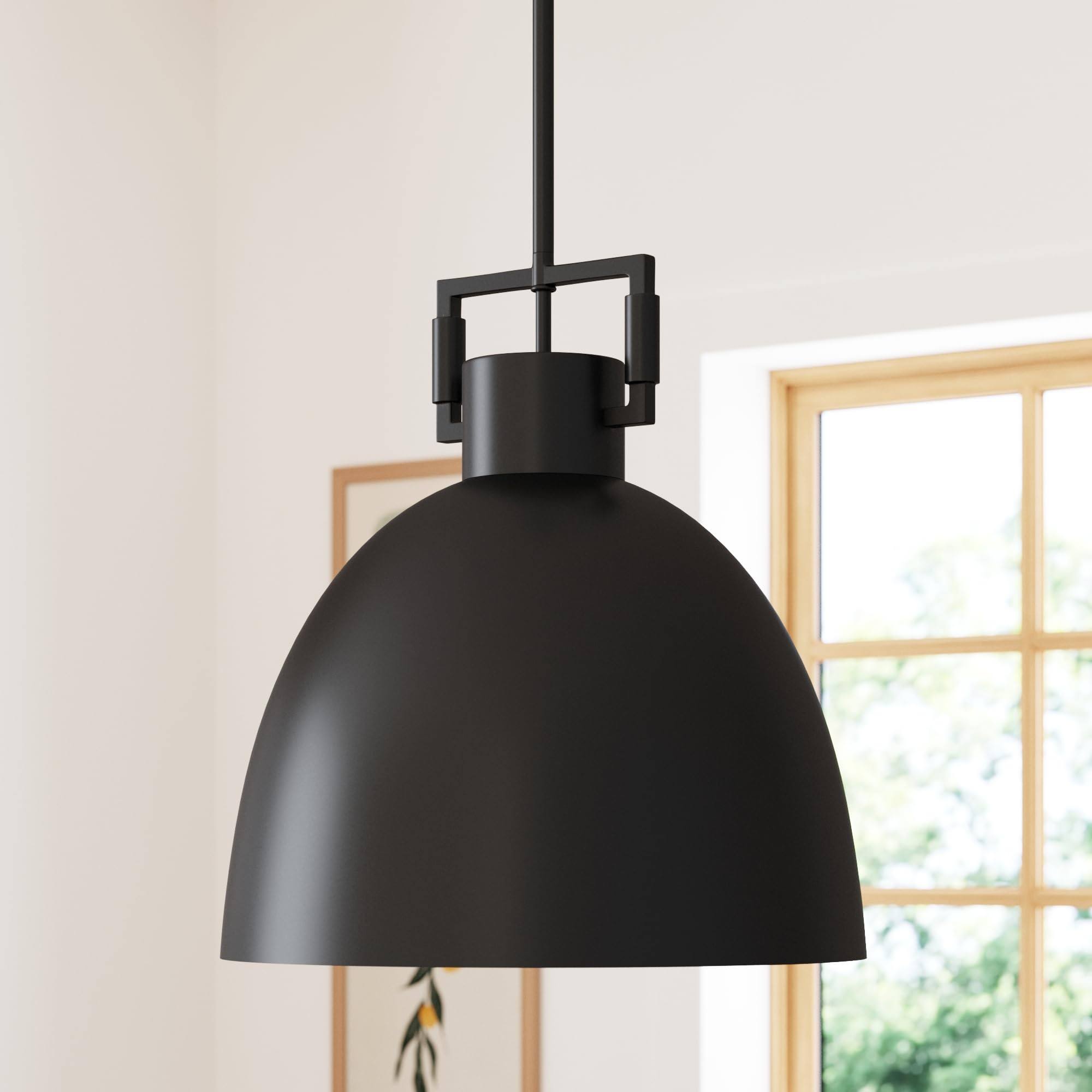 8e9de09141ff4bd9f8b03288d3b90efb1d96f8fe5d61851e499fd16fe75c44ba.jpg Nathan James Leigh Ceiling Hanging Pendant Light with Oversized Shade and Adjustable Cord - Black Metal - Image 1