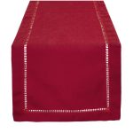 Fennco Styles Classic Solid Color Hemstitched Border 14 x 54 inch Table Runner for Dining Table, Dinner Parties, Wedding, Machine Washable, Red
