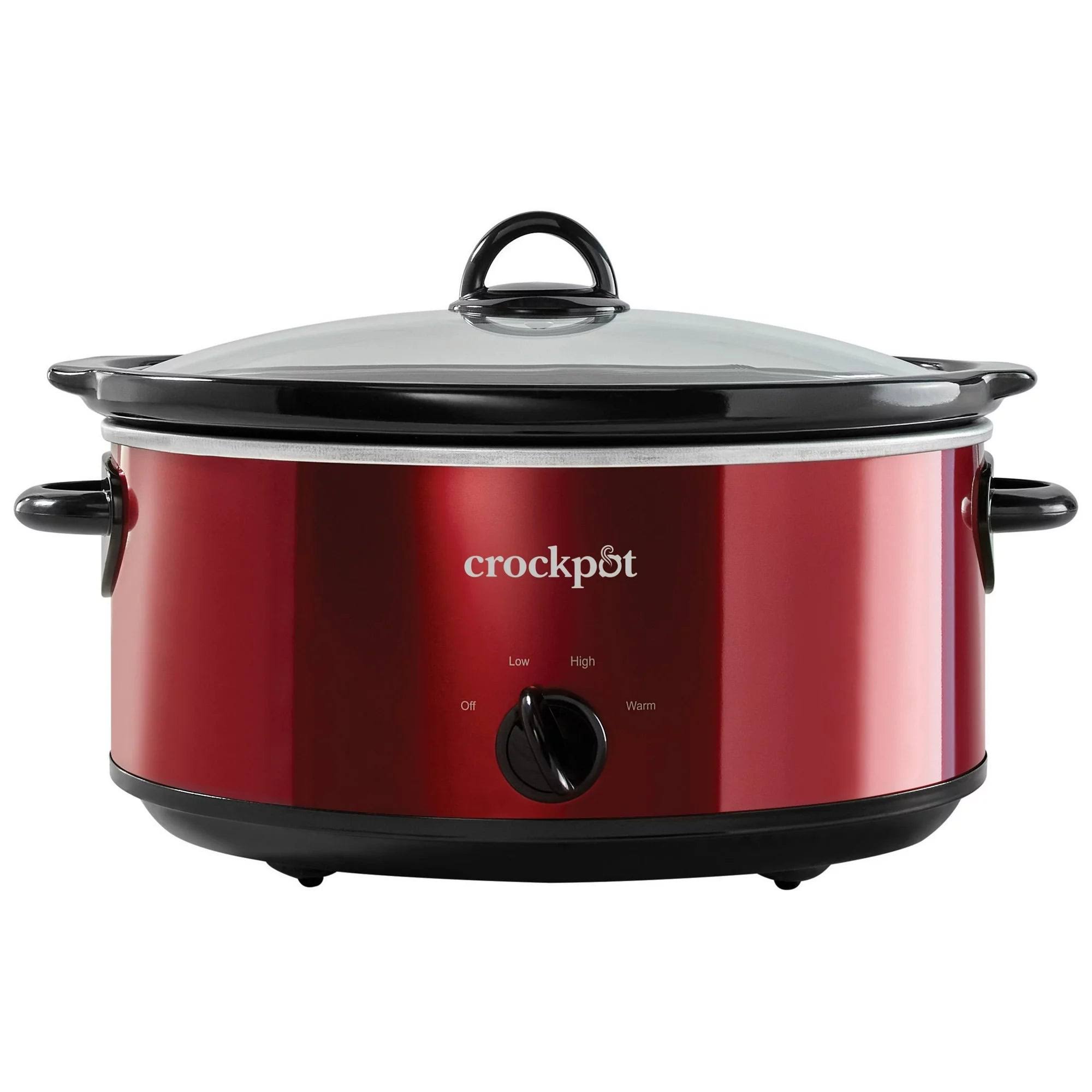 8ead4b91551908258acececca32add2840fdc7769e870ebb2e7fb8bffea83cf4.jpg Crockpot 2193798 7-Quart Manual Slow Cooker, Red Stainless Steel - Image 1