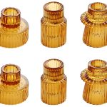 Vixdonos Taper Glass Candlestick Holders Tealight Candle Holders for Table Centerpieces, Wedding Decor and Dinner Party (6 Pcs, Amber)