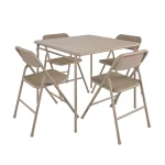 COSCO 5 - Piece Folding Dining Set with Card Table and 4 Fabric Padded Chairs, Tan