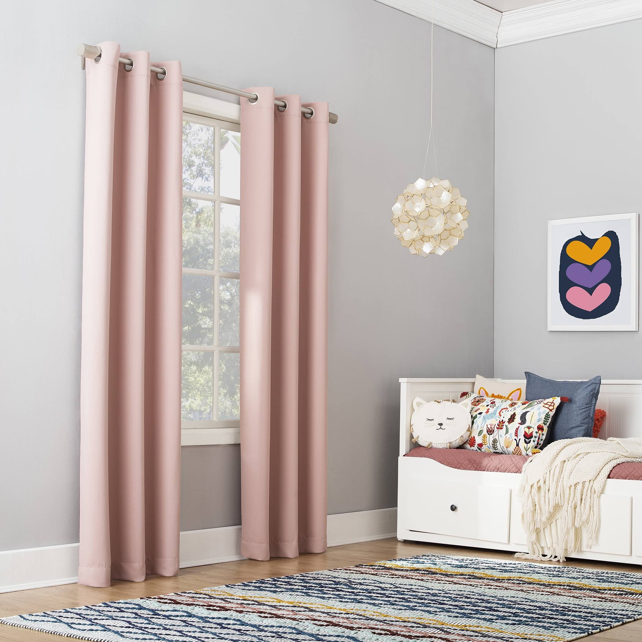 8edcf566938849736be933497667e6c3d386c45efbc2ef6b4996370035db07d0.jpg Sun Zero Riley Kids Bedroom Blackout Grommet Curtain Panel - Blush - Image 1