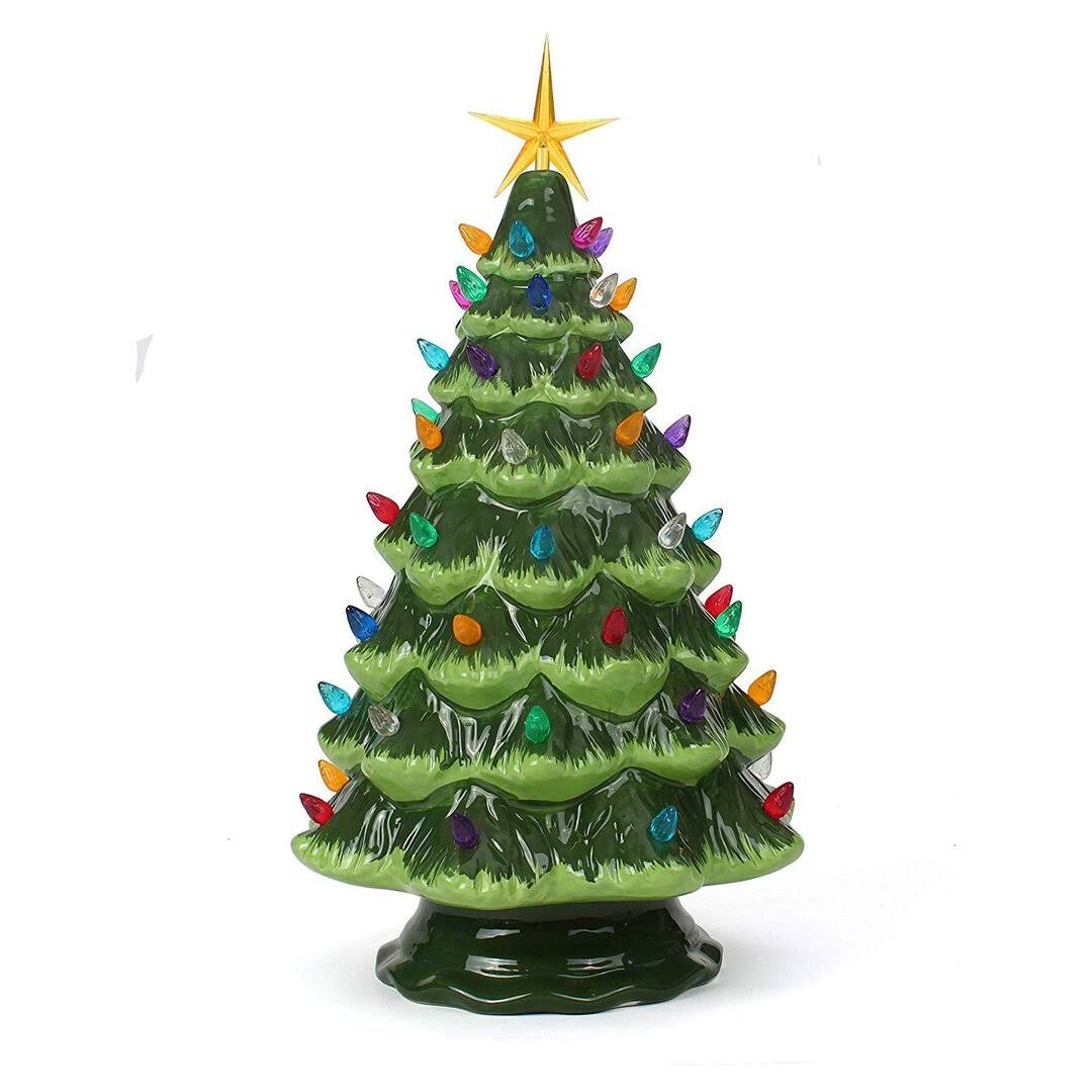8ee79b30e708185b8be34d434018e893ce5e5920c7862d6f1b0e1d0677d231a2.jpg Green Ceramic Table Top Christmas Tree (15.5 inch Large Lights) - Image 1