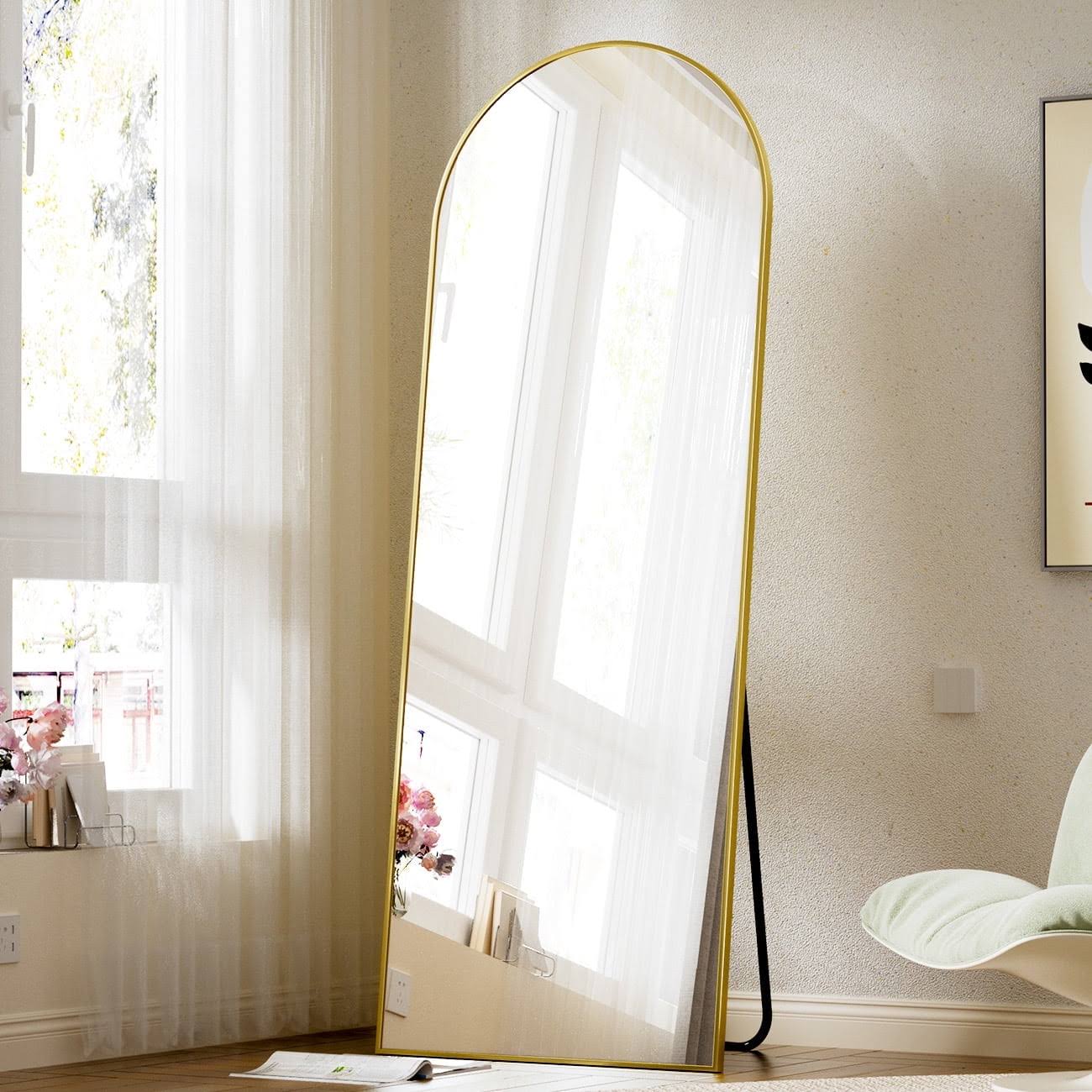 8efe4cd928a02cd7ebaea5bd4b61060b636b86e15c4089e599a71124c4281d86.jpg BEAUTYPEAK Arched Full Length Floor Mirror 58"x18" Full Body Standing Mirror,Gold - Image 1
