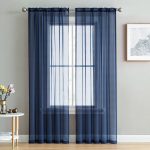2-Piece Navy Blue Solid Sheer Voile Window Curtain Set, Two (2) Rod Po