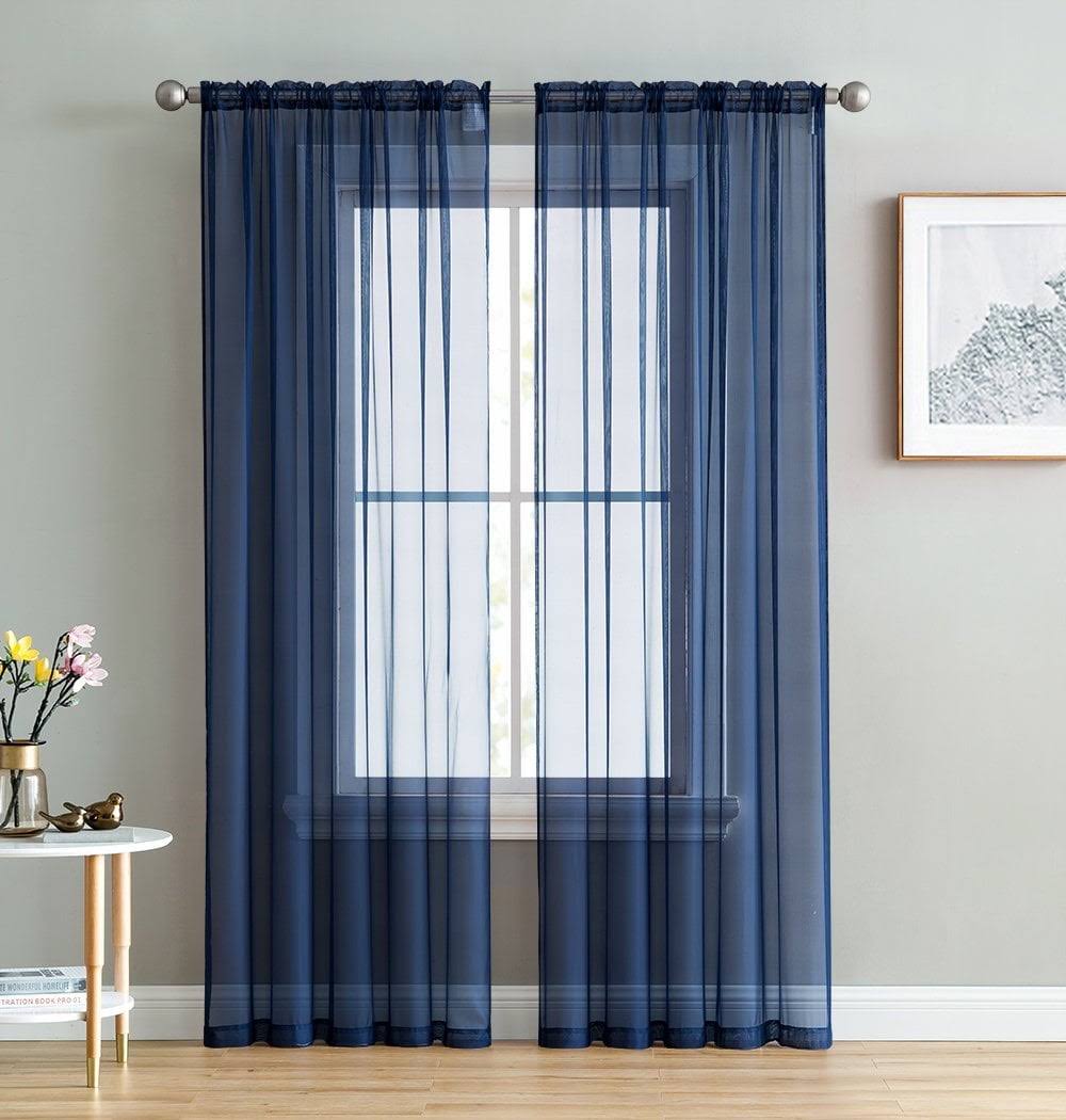 8f2a91ee94a2f6a4c9d0d3d5e7cf876bd8756db3b0bcee6cadea406526c0aa01.jpg 2-Piece Navy Blue Solid Sheer Voile Window Curtain Set, Two (2) Rod Po - Image 1