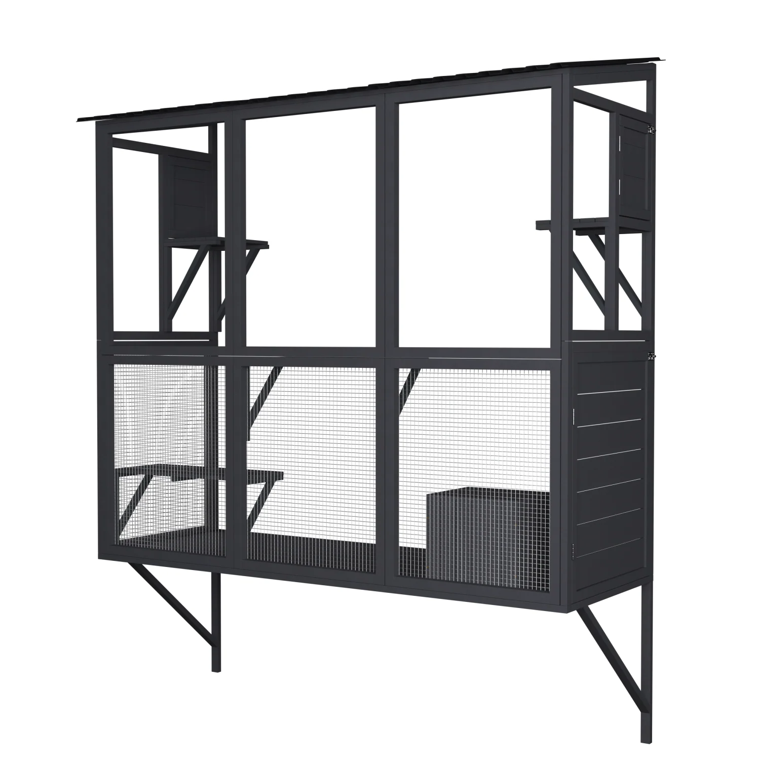 8f3a2494242e015fd3e594d25616d067f21e3d4ab30a205f96d7007d21309603.webp AECOJOY Catio Outdoor Cat Enclosure with Window Access, Large Window Catio Wood Cat House with 4 Platforms & 3 Doors - Image 1