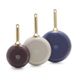 GreenPan Reserve Hard Anodized Healthy Ceramic Nonstick, 8" 10" and 12" 3 Piece Frying Pan Skillet Set, Gold Handle, PFAS-Free, Induction Suitable,