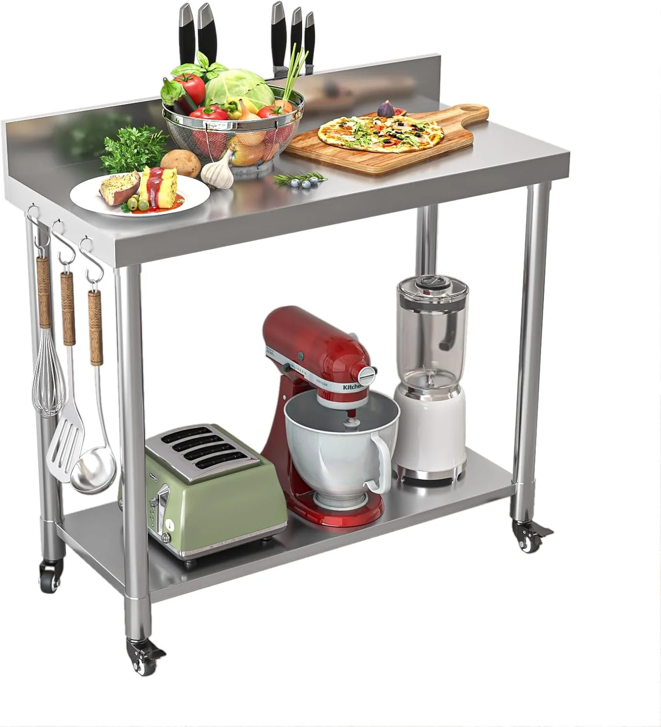 8fe238aa0524179d0aa18b9c34f9b42eeb6f97d0d2e360c34a19b7825ca5b703.webp AECOJOY Stainless Steel Table with Backsplash 48"x18" Prep Tables for Commercial Kitchen - Image 1