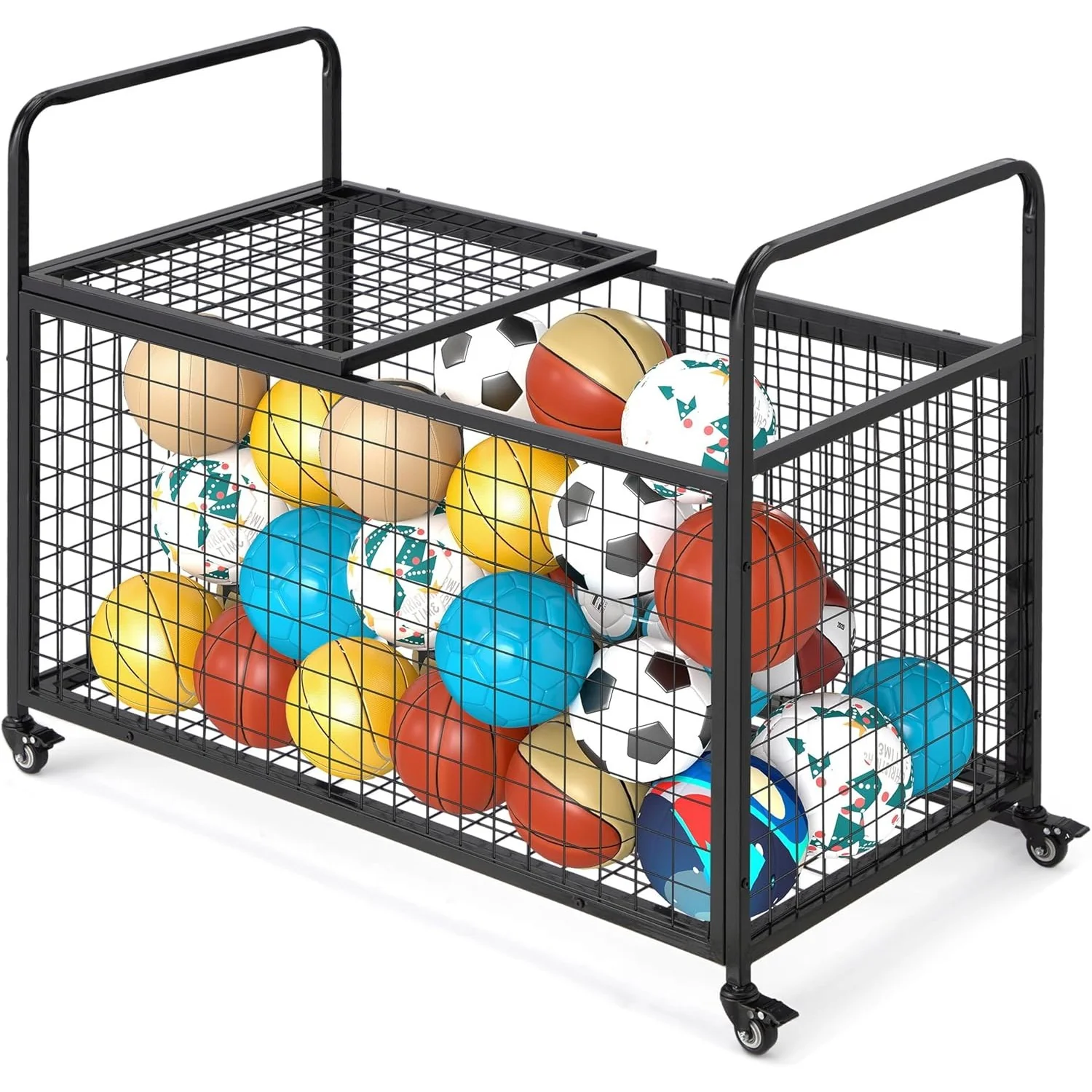 8fecb881e80f721e2c6cd36502bbe8238339ee4718ccc5ffd02332b4e3506273.webp AECOJOY Ball Cart Storage, Rolling Basketball Bin with Wheels for Garage, School, Gym, Sports Equipment and Toy Organizer, Extra Large - Image 1