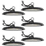 Sunco Lighting 6 Pack Ufo LED High Bay Light, Plug & Play Lighting for Warehouse, 5000K Daylight, 150W, Power Cord Included, 19500 lm, 120VAC, IP65