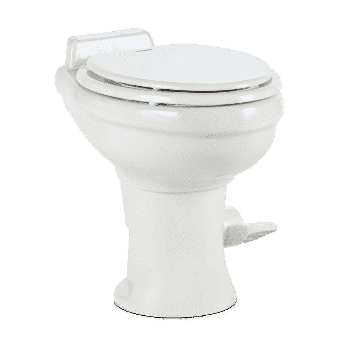 9022f404560234d644ca1031e2516936d926c73bbffcc4f641049ae028f11524-1.jpg Dometic 320 RV Toilet | White | 302320081 | Standard Height | Gravity Toilet | Elongated Ceramic Bowl | Flush with Foot Pedal | for Rvs. Trailers. and Outdoor Campers - Image 1