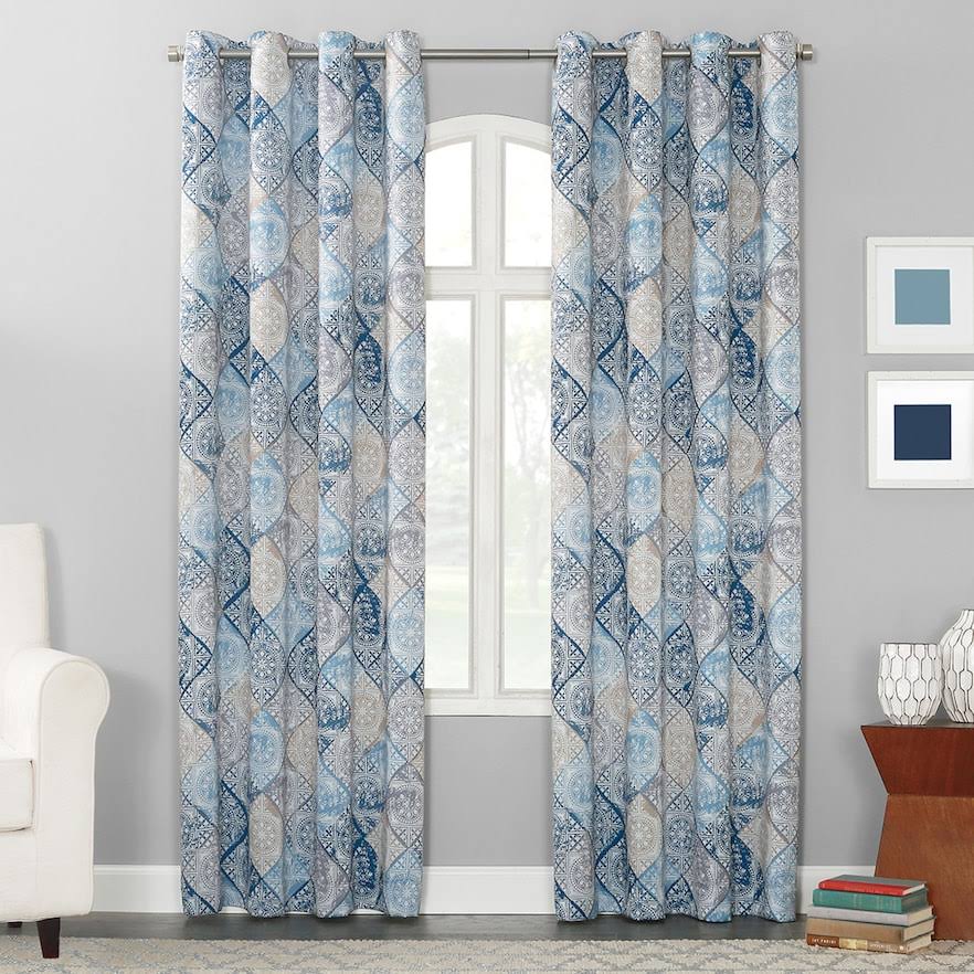 9047b85a5c8773152973b06cc179b57c7689a110e0b7fd907705b4d3018734b3.jpg Sun Zero Terez Distressed Medallion Energy Efficient Grommet Curtain Panel, 54.00" x 84.00" - Image 1