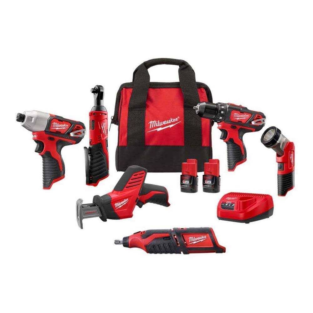9068f11b9ae7c21f40500add144fd3da0fd6f40e1cfdfd219def1ab59db45b12.jpg Milwaukee M12 12V Lithium-Ion Cordless Combo Kit (5-Tool) w/M12 12V Lithium-Ion Cordless Rotary Tool - Image 1